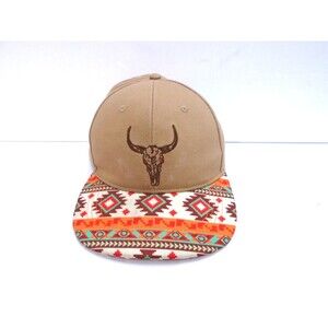 EDTREK Performance Snapback Hat Cap Bull Skull Embroidery Native Design Brown